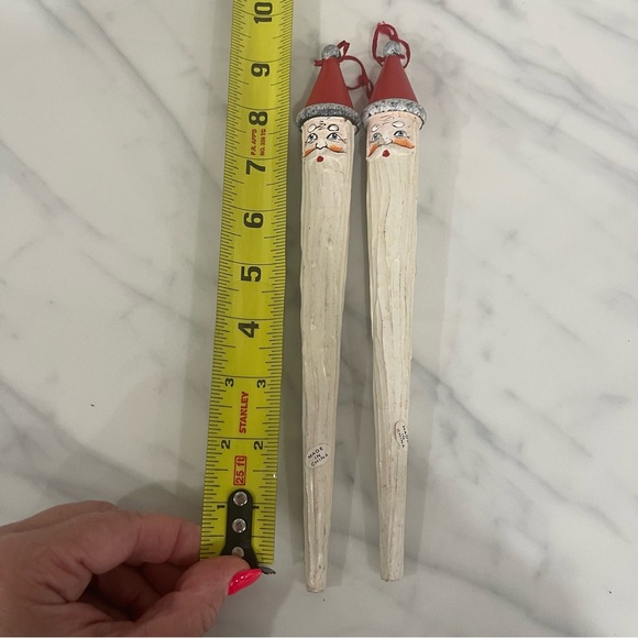 Santa Claus icicle ornaments set of two rustic carved look. - Picture 4 of 4